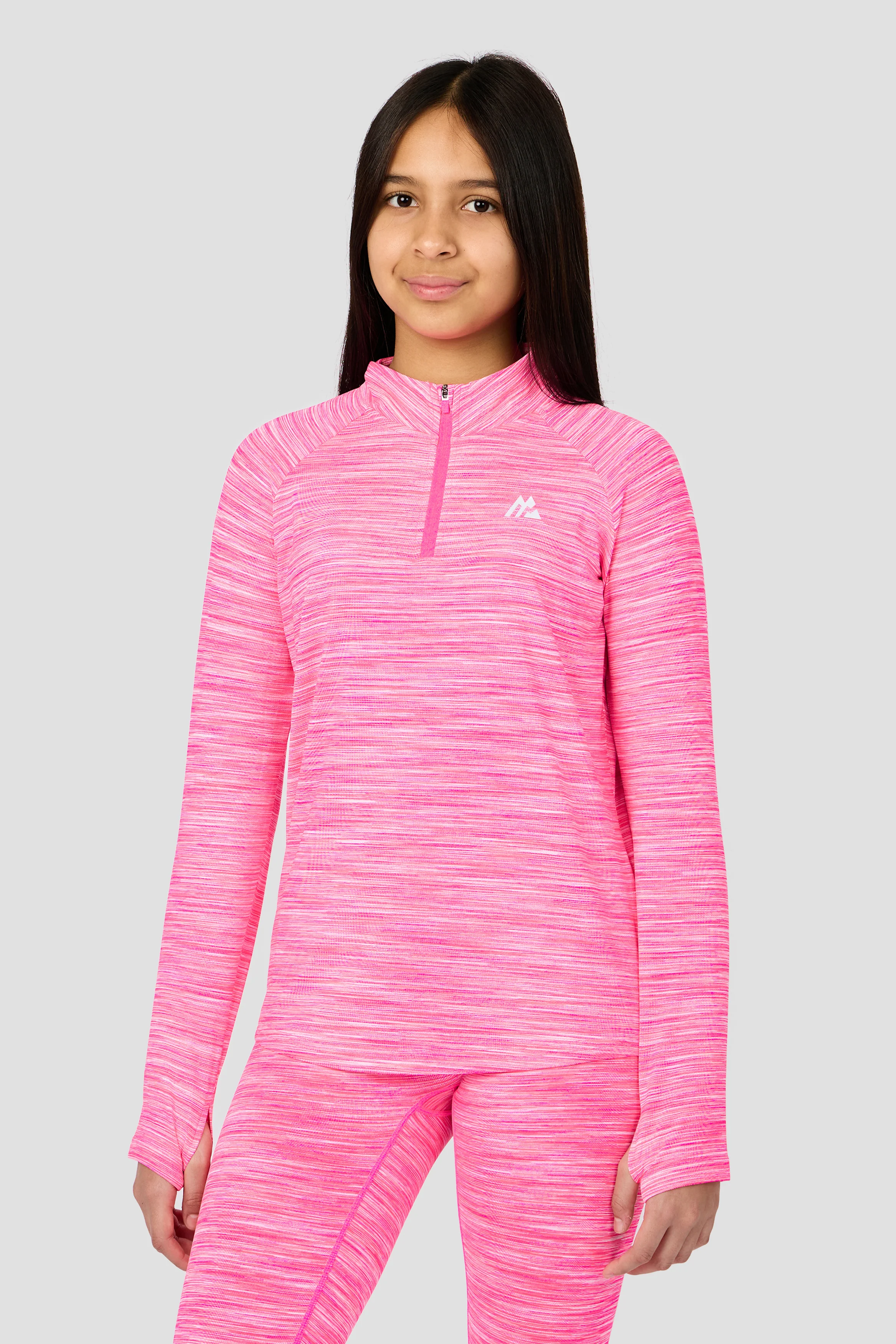Girls Trail 1/4 Zip - Neon Pink Multi/White