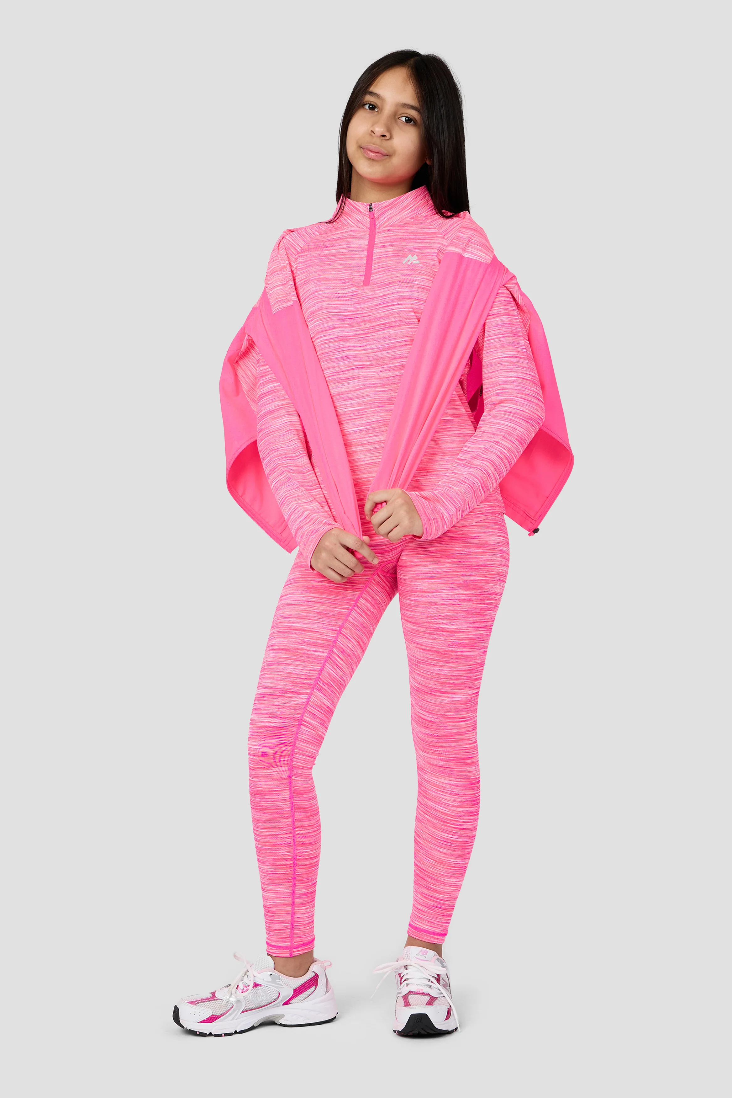 Girls Trail 1/4 Zip - Neon Pink Multi/White - Image 5
