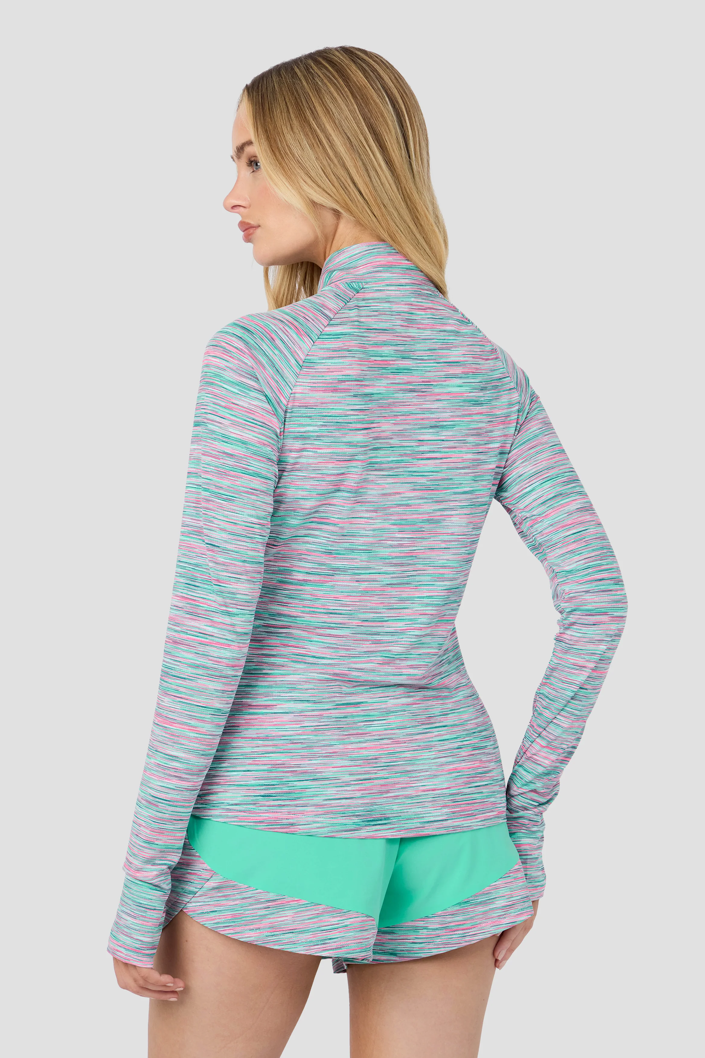 Women's Trail 1/4 Zip - Teal/Pink/White - Image 2