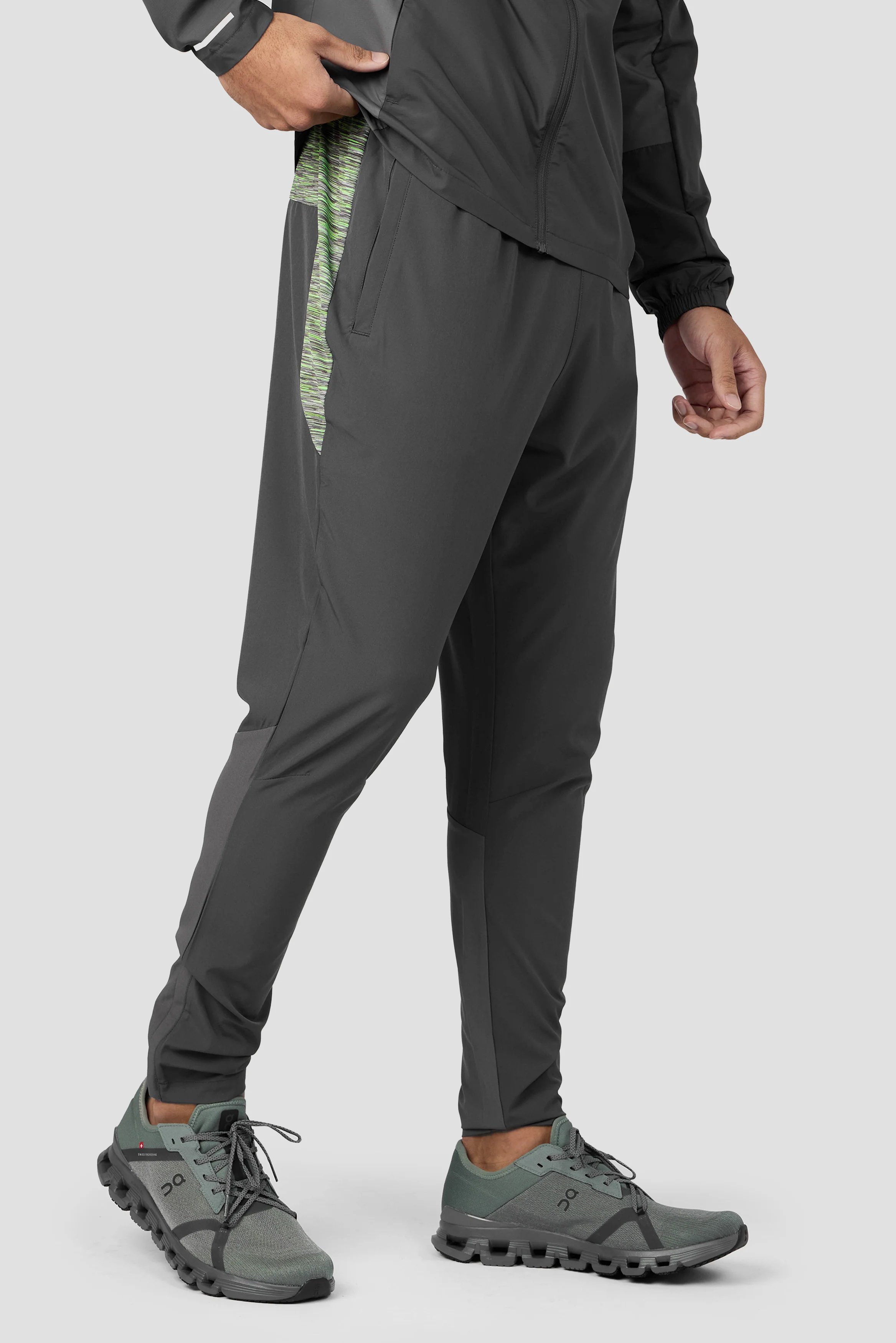 Trail Panel Running Pant - Grey/Neon Green - Image 2