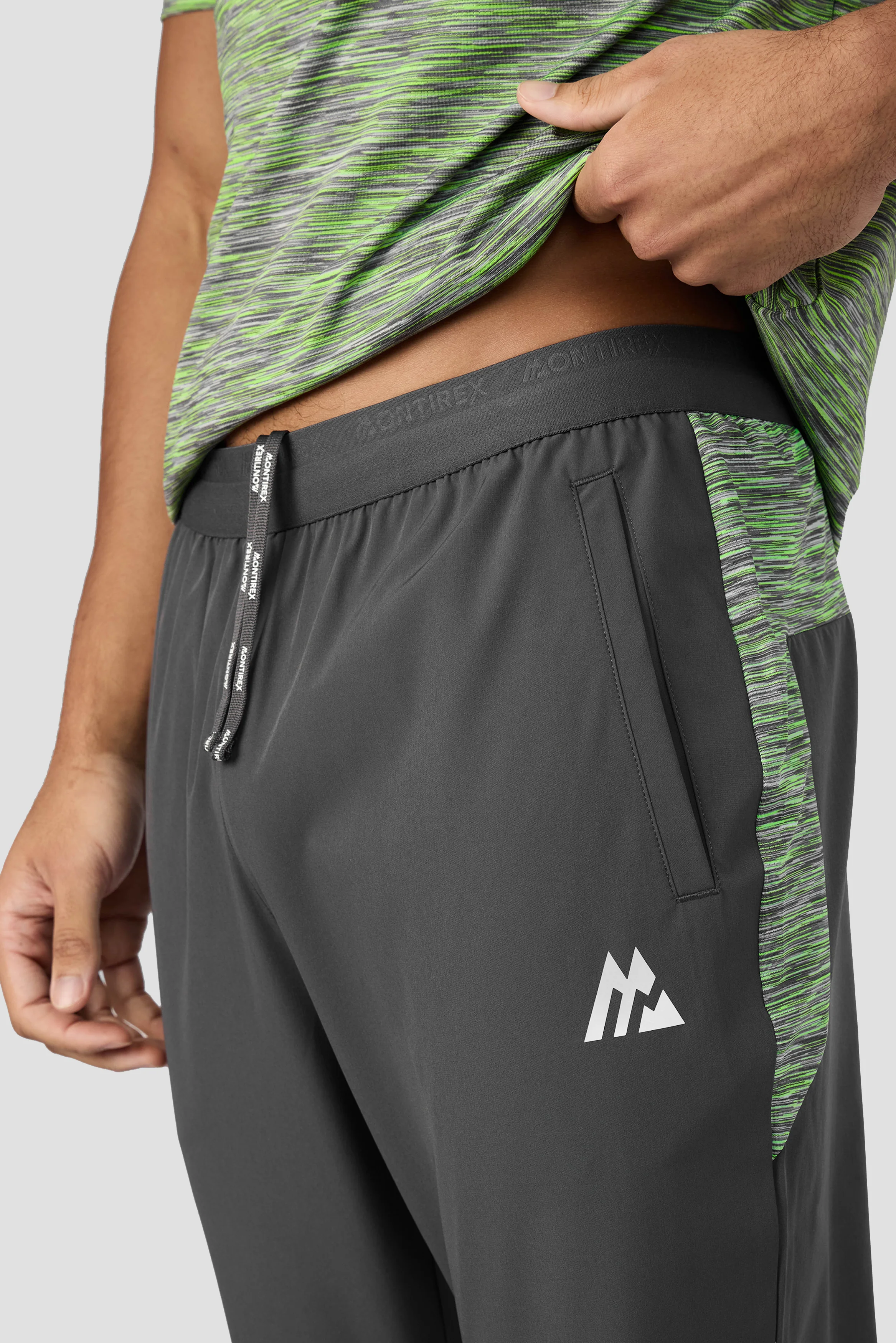 Trail Panel Running Pant - Grey/Neon Green - Image 5